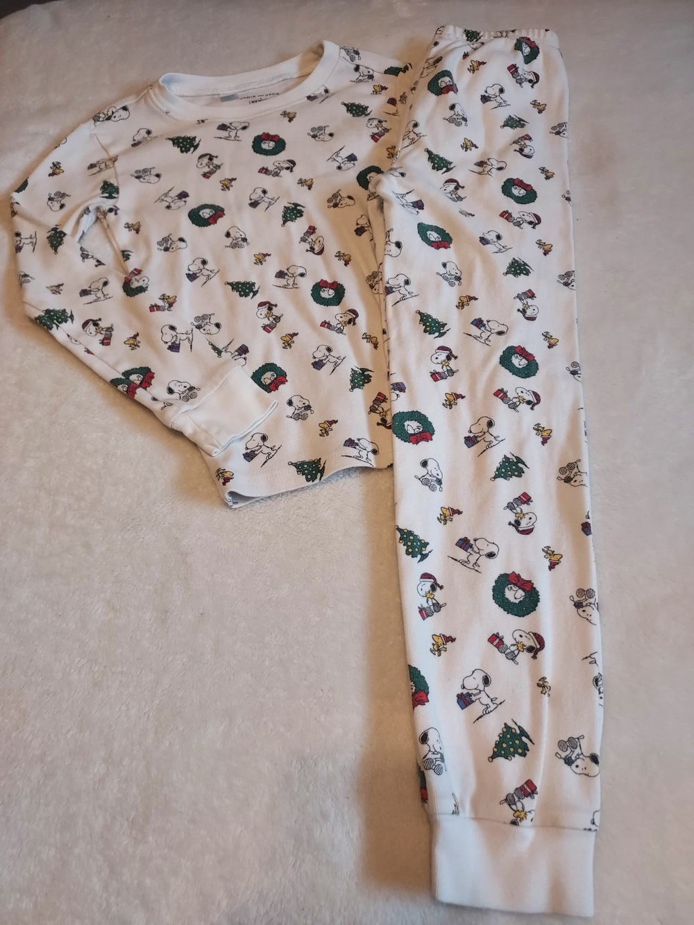 Janie and Jack White Cotton Snoopy & Woodstock Festive Holiday Pajama Set